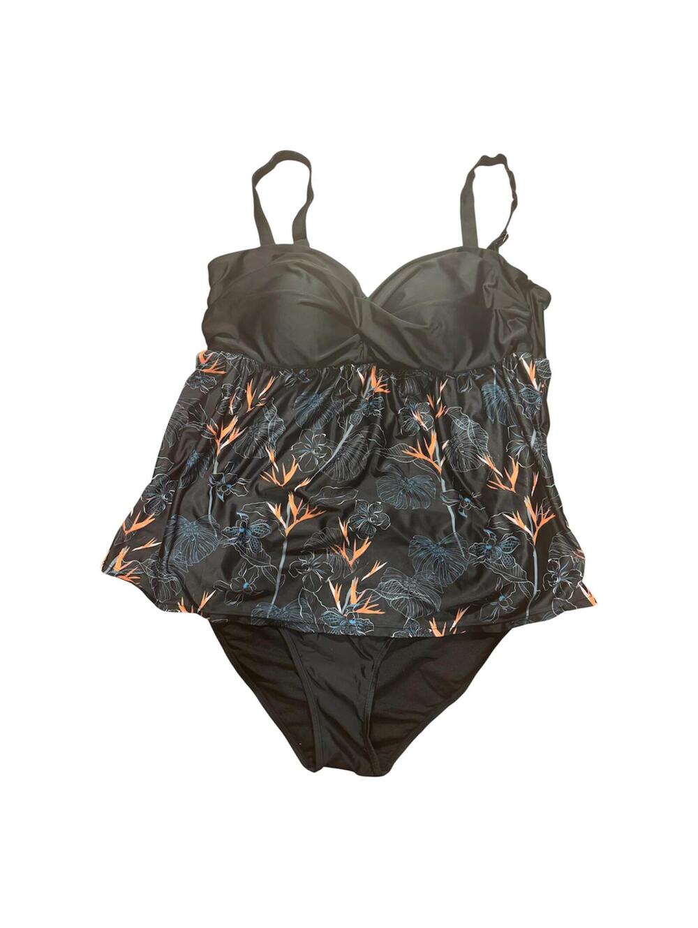 Women's Black Floral Tankini Swim Set Size XXL